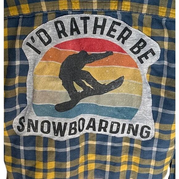Snowboarding Flannel Plaid Shirt Shacket MEDIUM Oversized Unique Ski Grunge - Picture 2 of 6
